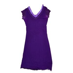 Vintage 90s Y2k Purple Scallop Trim Fur Trim Mini Dress Size XS Whimsigoth Mesh